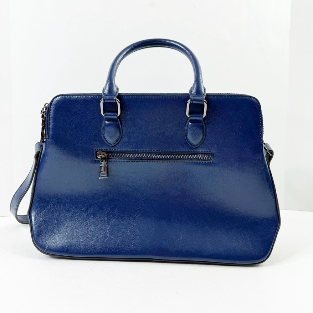 Heshe Blue Genuine Leather Handbag